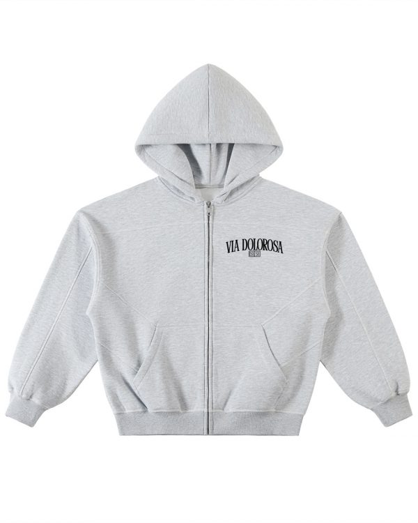 Contrast-Stitched Boxy Fleece Zip Hoodie