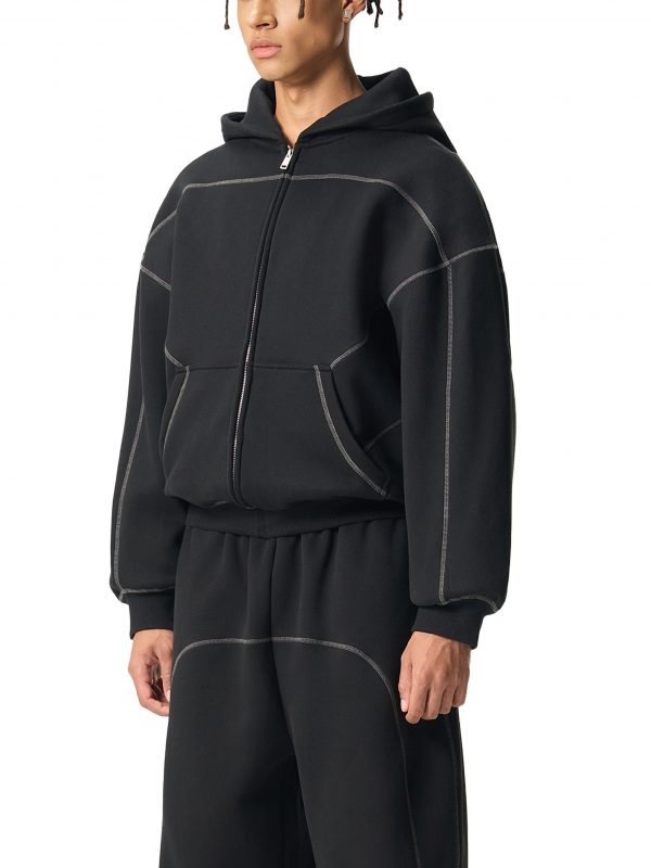 Contrast-Stitched Boxy Fleece Zip Hoodie — 4