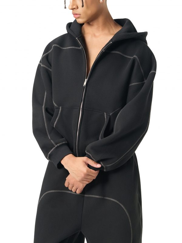 Contrast-Stitched Boxy Fleece Zip Hoodie — 5